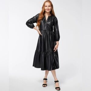 Chico's Solid Black Pleather Midi Dress Tiered W/ Pockets Size 3 (US 16) NWT